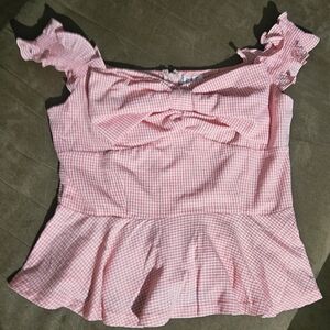 TCEC Pink Checkered Ruffle Blouse